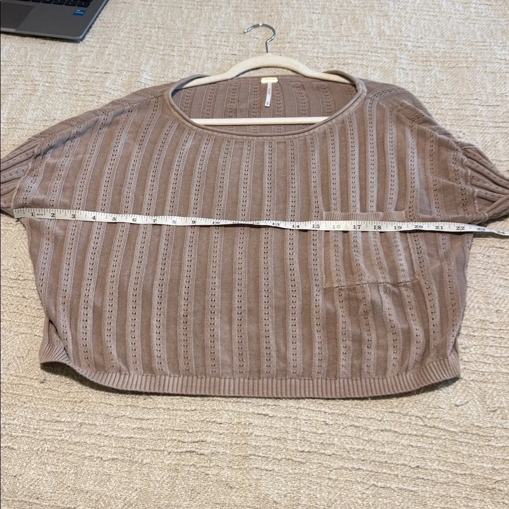 Free People Taupe Pointelle Knit Oversized Long Sleeve Top XS